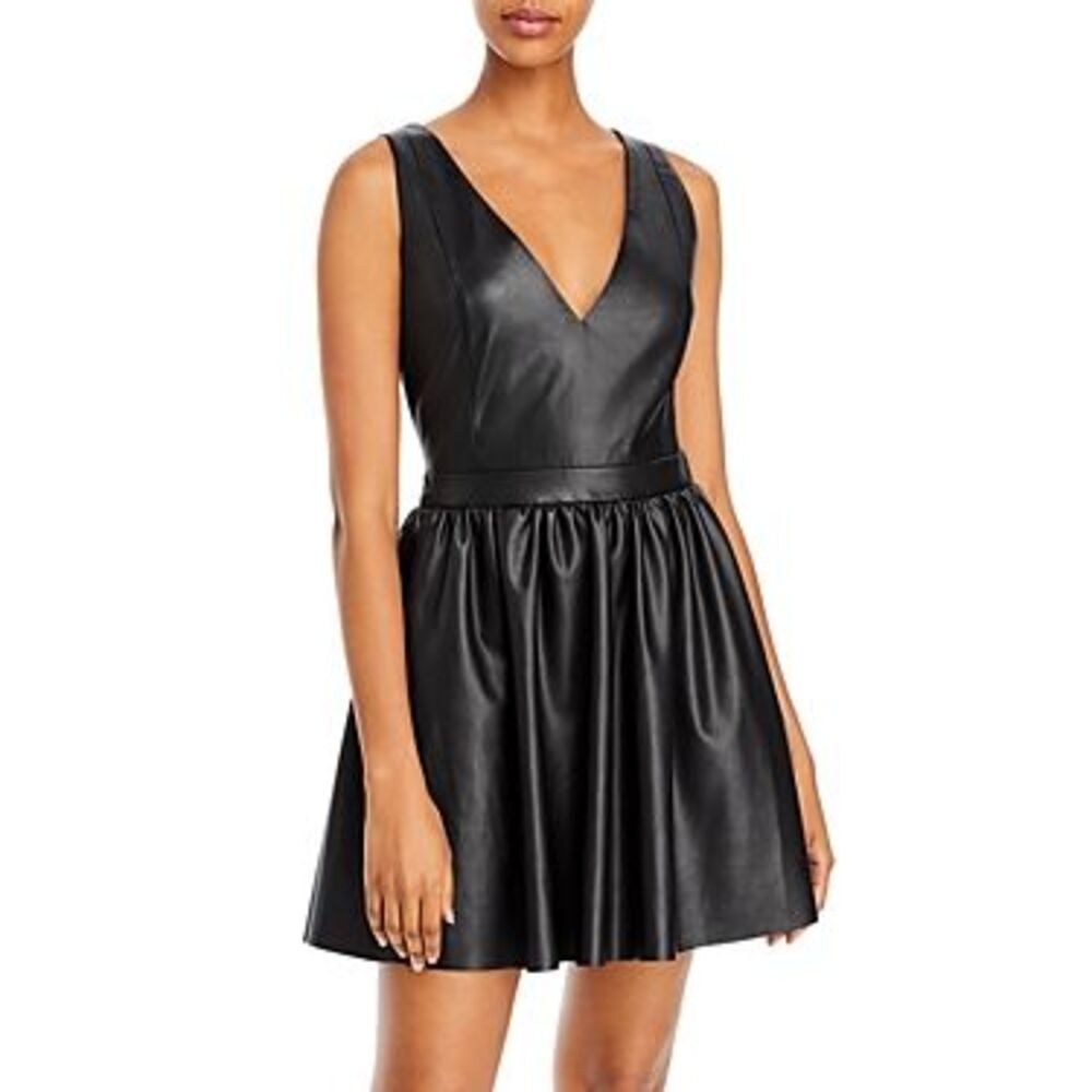 AQUA Faux Leather Fit And Flare Dress In Black S - Picture 1 of 3